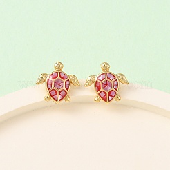 Серьги-гвоздики из латуни с эмалью в виде черепахи&nbsp;EJEW-I322-18G
