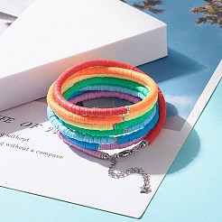 ポリマークレイ平石サーファー7ループラップブレスレット  女性のためのプレッピーブレスレット  カラフル  50インチ（127cm）&nbsp;BJEW-JB07689