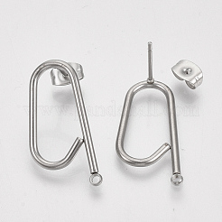 左右の変色しない304ステンレススチールスタッドピアス金具  ピアスキャッチ/ピアスバックキャッチ付き  ステンレス鋼色  24x12x1.5mm  穴：1.5mm  ピン：0.8mm&nbsp;STAS-S079-142A