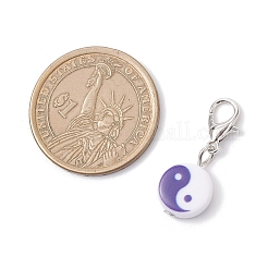 Плоские круглые подвесные украшения из непрозрачного акрила с узором инь-ян&nbsp;HJEW-JM04188