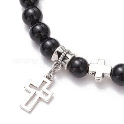 Браслеты из натуральных круглых бусин обсидиана BJEW-JB11599-01