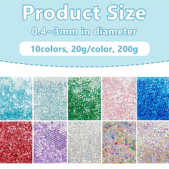 バブルビーズ  DIYの3 Dネイルアートの装飾ミニガラスビーズ  小さなキャビアネイルビーズ  ミックスカラー  0.6~3mm  10色  20 G /カラー  200 G /ボックス&nbsp;GLAA-OC0001-01