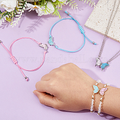 4 Stück Schmetterlings-Halskettenanhänger aus Zinklegierung und Polyester-Gliederarmbänder-Sets&nbsp;SJEW-HS0001-03