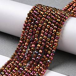 電気メッキガラスビーズセット  フルメッキ  多面カットラウンド  メッキブルゴーニュ  3x2.5mm  穴：0.7mm  約130~135個/連  33~36cm&nbsp;GLAA-H021-01B-FP10