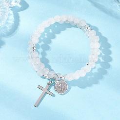 Браслеты из двух нитей с бусинами из натурального окрашенного голубого кружевного агата&nbsp;BJEW-JB13065-01