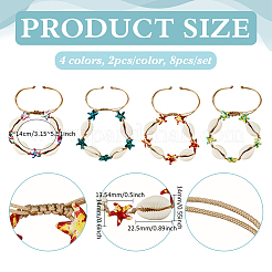 8шт 4-цветные браслеты из натуральных ракушек каури и синтетической бирюзы для женщин BJEW-PH01902