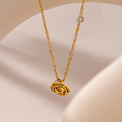 Colliers pendentifs en acier inoxydable 304 sertis de zirconiums cubiques transparents en forme de rose pour femmes&nbsp;WGE1594-01