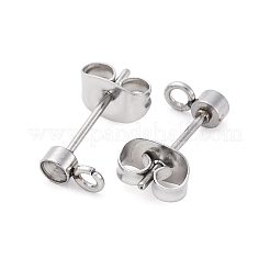 304ステンレススチールスタッドピアス金具  ピアスキャッチとカン付き  ステンレス鋼色  6x3mm  穴：1.6mm  ピン：13x0.8mm&nbsp;STAS-V003-10P-02