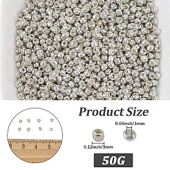 ガラスシードビーズ50g  メタリックカラースタイル  ラウンド  銀  8/0  3mm  穴：1mm&nbsp;SEED-PA0001-36B-01
