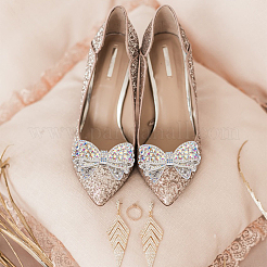 2 шт. железных украшений для обуви со стразами в виде банта AJEW-MA0001-03