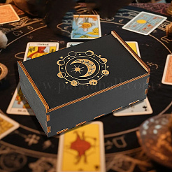 Прямоугольные гравированные фанерные деревянные коробки для хранения таро с раздвижной крышкой CON-WH20008-10A