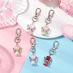 5個 5色の花の天使のガラスペンダント装飾  バッグ装飾用の合金製回転留め金チャーム  ミックスカラー  58x18x11mm  1pc /カラー&nbsp;HJEW-JM02576