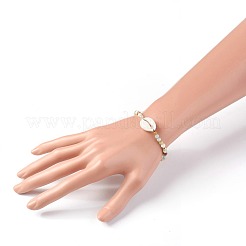 天然花アマゾナイト編組ビーズブレスレット  カウリーシェル付き  2インチ〜3-1/8インチ（5~8cm）&nbsp;BJEW-JB04079-01