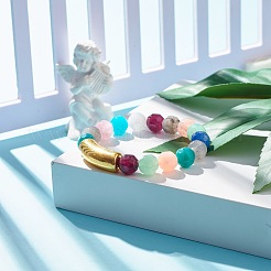 女性のためのカーブチューブ付きのアクリルラウンドビーズストレッチブレスレット  カラフル  内径：2-1/8インチ（5.5cm）&nbsp;BJEW-JB07565
