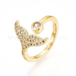 Латунные кольца-манжеты с микропаве и прозрачным цирконием для женщин&nbsp;KK-T074-23G