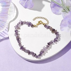 天然アメジストアンクレット  合金パーツ  女性のためのジュエリー  9インチ（22.8cm）&nbsp;AJEW-AN00592-12