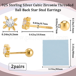 2 пара 925 серег-цветка из стерлингового серебра с микропаве из прозрачных кубических цирконий в форме хряща EJEW-BBC0001-57G