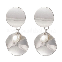 201 Edelstahl Muschelperle flache runde Ohrstecker&nbsp;EJEW-JE06751-02