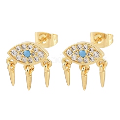 Серьги-гвоздики с подвесками из латуни с микропаве из кубических цирконий и глазом-конусом&nbsp;EJEW-A151-03G