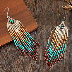 Серьги-кисточки из ромбовидного стекла ручной работы NB4453