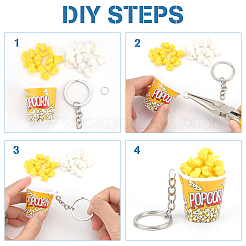DIYポップコーンカップキーホルダー作りキット  塩ビ人工樹脂ポップコーンを含む  プラスチックチャーム  鉄のキーホルダーのパーツとリング  きいろ  ペンダント：8pcs / セット&nbsp;DIY-OC0008-19