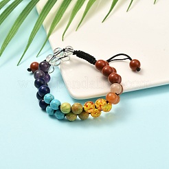 Pulsera redonda de cuentas trenzadas de imitación de ámbar y piedras mixtas para niña mujer&nbsp;X1-BJEW-JB06962-01