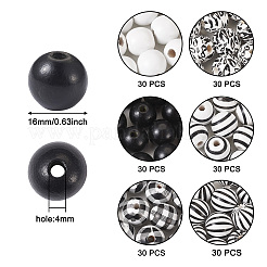 180шт 6 стиля бусины из натурального дерева&nbsp;WOOD-BT0001-09