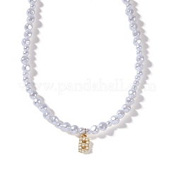 Ожерелья с подвеской в виде буквы b из искусственного жемчуга с микропаве из латуни и прозрачными кубическими цирконами WZ6697-2