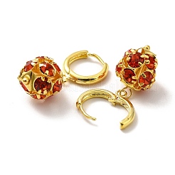 赤いキュービックジルコニアボールダングルフープピアス  女性のための真鍮のアクセサリー  ゴールドカラー  28~30mm  ピン：0.8~1mm&nbsp;EJEW-I242-15G