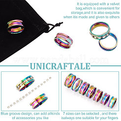 14 шт. набор из 7 колец из нержавеющей стали с канавками&nbsp;RJEW-UN0002-71MC