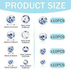 40 pièces 4 styles de perles en porcelaine faites à la main&nbsp;PORC-TADJ0001-08B