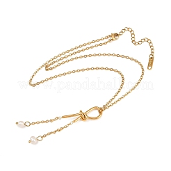 Женские кулоны-подвески из нержавеющей стали 304 с натуральным пресноводным жемчугом в виде узла и кисточки.&nbsp;NJEW-Z111-02G