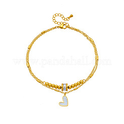 Двухслойные браслеты для щиколотки из нержавеющей стали 304 с прозрачными кубическими цирконами и натуральными белыми ракушками в форме сердца для женщин FS-WGDE261-01