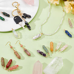 18 шт. подвески из натуральных и синтетических драгоценных камней в медной проволоке светло-золотистого оттенка&nbsp;PALLOY-GA00058