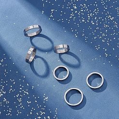 5個 5スタイル 304ステンレススチール フラットプレーンバンド フィンガーリング メンズ レディース  ステンレス鋼色  内径：17~21mm  1個/スタイル&nbsp;RJEW-UN0001-14