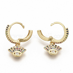 Серьги-кольца из латунного микро-паве с красочными фианитами EJEW-S208-081