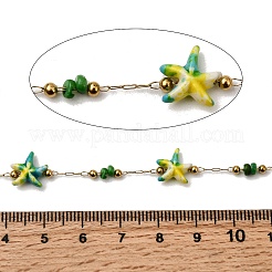 Catene a maglie di stelle marine turchesi sintetiche in acciaio inossidabile 304 fatte a mano&nbsp;CHS-L032-13G-04