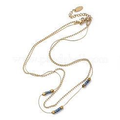 Двухслойные ожерелья из нержавеющей стали 304 и кубического синего стекла для женщин NJEW-A045-15G