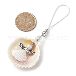 天然シェルの携帯ストラップ  エンジェルコード モバイルアクセサリー デコレーション  シェル形状  11~12cm&nbsp;HJEW-JM01935
