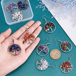 5 пара 5 стильных серег с подвесками в виде дерева жизни из натурального смешанного камня в обертке EJEW-UN0001-97