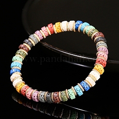 天然溶岩ロックビーズブレスレット  女性のためのジュリー  フラットラウンド  カラフル  0.6x0.2cm&nbsp;PW-WGE936D-01