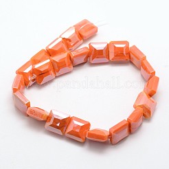 パール光沢メッキガラスビーズ連売り  多面カット正方形  ダークコーヒー  13x13x7mm  穴：1mm  約22個/連  11インチ&nbsp;EGLA-J110-E04