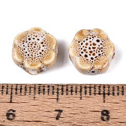 ヴィンテージの手作り磁器ビーズ  ファンシーアンティーク施釉磁器  花  ナバホホワイト  9~10x9~10x4.5~6mm  穴：1.8~2.2mm&nbsp;PORC-N013-25-30