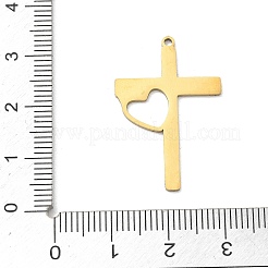 ステンレスペンダント201個  ハートチャーム付きクロス  レーザー切断  ゴールドカラー  30.5x19.5x1.5mm  穴：1.4mm&nbsp;SA-CBA9671-06G