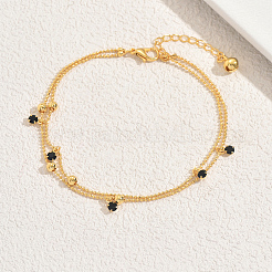 Двухслойные браслеты на ногу из латуни и черного акрила с шариковой цепочкой для женщин на каждый день и для отдыха&nbsp;EO5794