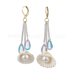 Серьги-кольца из стекла и натуральных ракушек EJEW-MZ00385