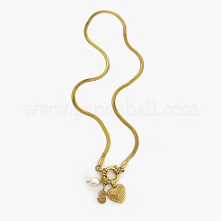 304ステンレススチール製の文字とハートのペンダントネックレス（女性用）  天然淡水パールと  フローラルホワイト  ゴールドカラー  文字S  18.23インチ（46.3cm）&nbsp;FS-WG694DF-19