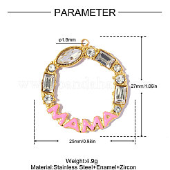 Pendentifs en acier inoxydable 304 sertis de zirconiums cubiques transparents pour la fête des mères&nbsp;STAS-OY018-32G