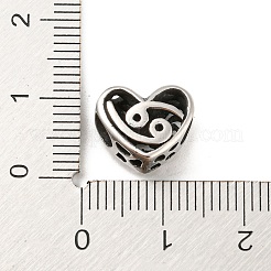 316サージカルステンレススチール中空ビーズ  十二星座の心  蟹座  蟹座  10x12x6.5mm  穴：4mm&nbsp;STAS-Q304-01B-AS