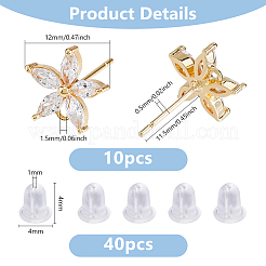 10 шт. латунные серьги-гвоздики из кубического циркония&nbsp;KK-DC0004-33